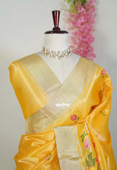Saffron Yellow - Kushboo - Banarasi Kota Tissue Silk with Petite Embroidery Work - Best for Evening Functions