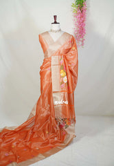 Carrot Peach Orange - Kushboo - Banarasi Kota Tissue Silk with Petite Embroidery Work - Best for Evening Functions