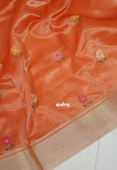 Carrot Peach Orange - Kushboo - Banarasi Kota Tissue Silk with Petite Embroidery Work - Best for Evening Functions