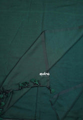 Dark Green - Kotravai - Plain khadi with kalamkari cotton blouse combo -Perfect for Regular Wear | Teachers | Professors Friendly