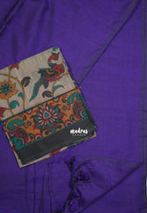 Royal Purple - Kotravai - Plain khadi with kalamkari cotton blouse combo -Perfect for Regular Wear | Teachers | Professors Friendly