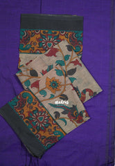 Royal Purple - Kotravai - Plain khadi with kalamkari cotton blouse combo -Perfect for Regular Wear | Teachers | Professors Friendly