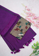 Magenta Purple - Kotravai - Plain khadi with kalamkari cotton blouse combo -Perfect for Regular Wear | Teachers | Professors Friendly