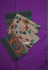 Magenta Purple - Kotravai - Plain khadi with kalamkari cotton blouse combo -Perfect for Regular Wear | Teachers | Professors Friendly