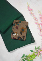 Emerald Green - Kotravai - Plain khadi with kalamkari cotton blouse combo -Perfect for Regular Wear | Teachers | Professors Friendly