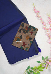 Midnight Blue - Kotravai - Plain khadi with kalamkari cotton blouse combo - Perfect for Regular Wear | Teachers | Professors Friendly