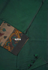 Emerald Green - Kotravai - Plain khadi with kalamkari cotton blouse combo -Perfect for Regular Wear | Teachers | Professors Friendly