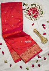 Pink Shade Orange - Kumudavalli - Kanchivaram Wedding Bridal Silk Saree Traditional Flower Border and Rich Pallu - Perfect for Wedding Functions
