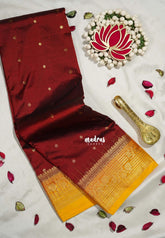 Araku Maroon - Kumudavalli - Kanchivaram Wedding Bridal Silk Saree Traditional Border with Buttas Contrast Pallu and Blouse - Perfect for Wedding Functions