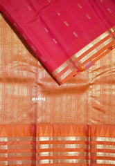Dual Shade Crimson Pink - Kumudavalli - Pure Kanchivaram Wedding Bridal Silk Saree Multiborder Contemporary Buttas - Perfect for Wedding Functions / Gifting