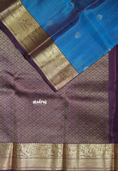 Peacock Blue - Kumudavalli - Pure Kanchivaram Wedding Bridal Silk Saree Zari Stripes Weaving with Buttas and Peacock Border - Perfect for Wedding Functions