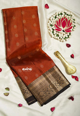 Rust Orange - Kumudavalli - Pure Kanchivaram Wedding Bridal Silk Saree Floral and Neli Border with Contrast Pallu and Blouse - Perfect for Wedding Functions / Gifting