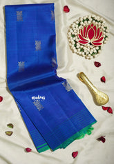 Royal Blue - Kumudavalli - Pure Kanchivaram Wedding Bridal Silk Saree Stripes Border with Buttas - Perfect for Wedding Functions