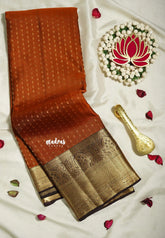 Burnt Orange - Kumudavalli - Pure Kanchivaram Wedding Bridal Silk Saree Laksham Buttas with Big Border - Perfect for Wedding Functions
