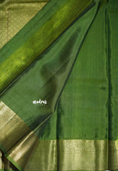 Olive Green - Kumudavalli - Pure Kanchivaram Wedding Bridal Silk Saree Classic Border with Buttas - Perfect for Wedding Functions