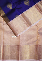 Deep Ink Blue - Kumudavalli - Pure Kanchivaram Wedding Bridal Silk Saree Contrast Pallu and Blouse with Buttas - Perfect for Wedding Functions