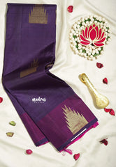 Jamun Purple - Kumudavalli - Pure Kanchivaram Wedding Bridal Silk Saree Temple Border with Temple Buttas - Perfect for Wedding Functions
