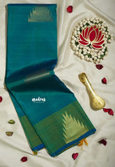 Teal Green - Kumudavalli - Pure Kanchivaram Wedding Bridal Silk Saree Temple Border with Temple Buttas - Perfect for Wedding Functions