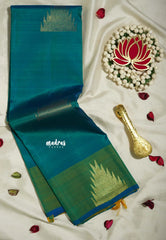 Teal Green - Kumudavalli - Pure Kanchivaram Wedding Bridal Silk Saree Temple Border with Temple Buttas - Perfect for Wedding Functions