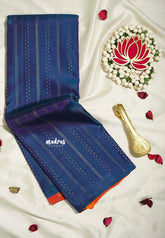 Peacock Blue - Kumudavalli - Pure Kanchivaram Wedding Bridal Silk Saree Borderless Zari Weaving Body with Contrast Pallu and Blouse - Perfect for Wedding Functions / Gifting