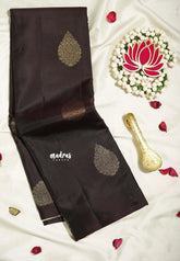 Dark Chocolate Brown - Kumudavalli - Pure Kanchivaram Wedding Bridal Silk Saree Borderless with Buttas and Contrast Pallu and Blouse - Perfect for Wedding Functions