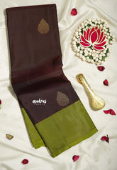 Dark Coffee Brown - Kumudavalli - Pure Kanchivaram Wedding Bridal Silk Saree Contrast Pallu and Blouse with Vaira Oosi Zari Border - Perfect for Wedding Functions / Gifting