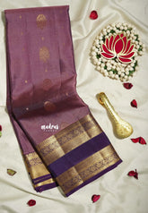 Muted Mauve Purple - Kumudavalli - Pure Kanchivaram Wedding Bridal Silk Saree Rettapet Gap Border with Buttas - Perfect for Wedding Functions / Gifting
