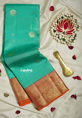 Aqua Green - Kumudavalli - Pure Kanchivaram Wedding Bridal Silk Saree Traditional Vanasingaram Border with Buttas - Perfect for Wedding Functions / Gifting