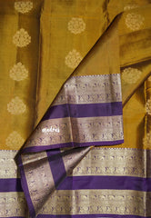 Antique Mustard Yellow - Kumudavalli - Pure Kanchivaram Wedding Bridal Silk Saree Elephant and Peacock Rettapet Border - Perfect for Wedding Functions