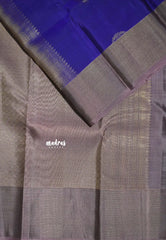 Violet Blue - Kumudavalli - Pure Kanchivaram Wedding Bridal Silk Saree Contrast Pallu and Blouse with Vaira Oosi Zari Border - Perfect for Wedding Functions / Gifting