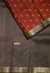 Rust Orange - Kumudavalli - Pure Kanchivaram Wedding Bridal Silk Saree Floral Border with Buttas - Perfect for Wedding Functions