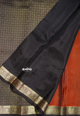 Rust Orange - Kumudavalli - Pure Kanchivaram Wedding Bridal Silk Saree Floral Border with Buttas - Perfect for Wedding Functions