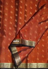 Rust Orange - Kumudavalli - Pure Kanchivaram Wedding Bridal Silk Saree Floral Border with Buttas - Perfect for Wedding Functions