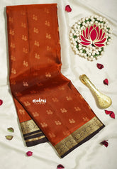 Rust Orange - Kumudavalli - Pure Kanchivaram Wedding Bridal Silk Saree Floral Border with Buttas - Perfect for Wedding Functions