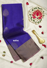 Violet Blue - Kumudavalli - Pure Kanchivaram Wedding Bridal Silk Saree Contrast Pallu and Blouse with Vaira Oosi Zari Border - Perfect for Wedding Functions / Gifting