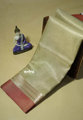 Dual shade Taupe with Red - Kushboo - Banarasi Tissue silk saree with Rudraksham border