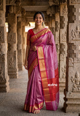 Dual shade Magenta Pink and Gold - Kushboo - Banarasi Tissue silk saree with Getti Zari Border - Perfect for Evening Functions