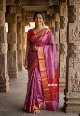 Dual shade Magenta Pink and Gold - Kushboo - Banarasi Tissue silk saree with Getti Zari Border - Perfect for Evening Functions