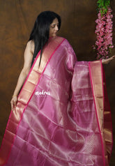 Dual shade Magenta Pink and Glod - Kushboo - Banarasi Tissue silk saree with Getti Zari Border - Perfect for Evening Functions