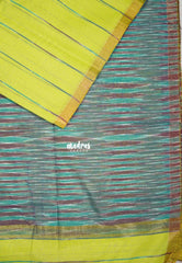 Greenish Yellow D2 - Leela Soft Khadi with Ikkat Pallu - Perfect for Regular Wear | Office Wear | Casual Wear