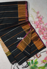 Jet Black D1- Leela Soft Khadi with Ikkat Pallu - Perfect for Regular Wear | Office Wear | Casual Wear