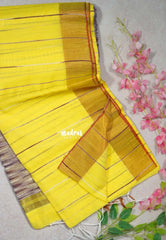 Lemon Yellow D3 - Leela Soft Khadi with Ikkat Pallu - Perfect for Regular Wear | Office Wear | Casual Wear