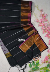 Jet Black D2- Leela Soft Khadi with Ikkat Pallu - Perfect for Regular Wear | Office Wear | Casual Wear