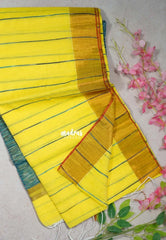 Lemon Yellow D4 - Leela Soft Khadi with Ikkat Pallu - Perfect for Regular Wear | Office Wear | Casual Wear
