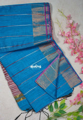 Soap Blue D2 - Leela Soft Khadi with Ikkat Pallu - Perfect for Regular Wear | Office Wear | Casual Wear