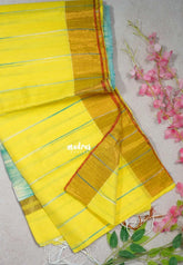Lemon Yellow D5 - Leela Soft Khadi with Ikkat Pallu - Perfect for Regular Wear | Office Wear | Casual Wear
