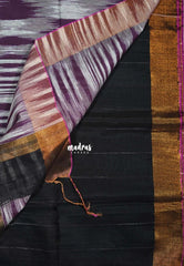 Jet Black D2- Leela Soft Khadi with Ikkat Pallu - Perfect for Regular Wear | Office Wear | Casual Wear