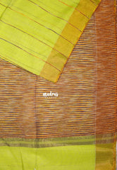 Yellowish Green D3 - Leela Soft Khadi with Ikkat Pallu - Perfect for Regular Wear | Office Wear | Casual Wear