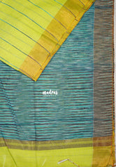 Greenish Yellow D1 - Leela Soft Khadi with Ikkat Pallu - Perfect for Regular Wear | Office Wear | Casual Wear