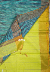 Greenish Yellow D1 - Leela Soft Khadi with Ikkat Pallu - Perfect for Regular Wear | Office Wear | Casual Wear